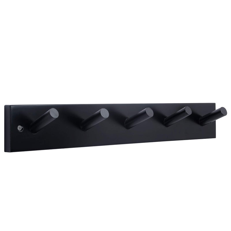 WEBI Coat Rack Wall Mounted,16" Hole to Hole,Coat Hanger Wall Mount with 5 Coat Hooks for Hanging,Hook Rack Peg Rail for Hats,Jacket,Clothes,Towels,Black - Image 1